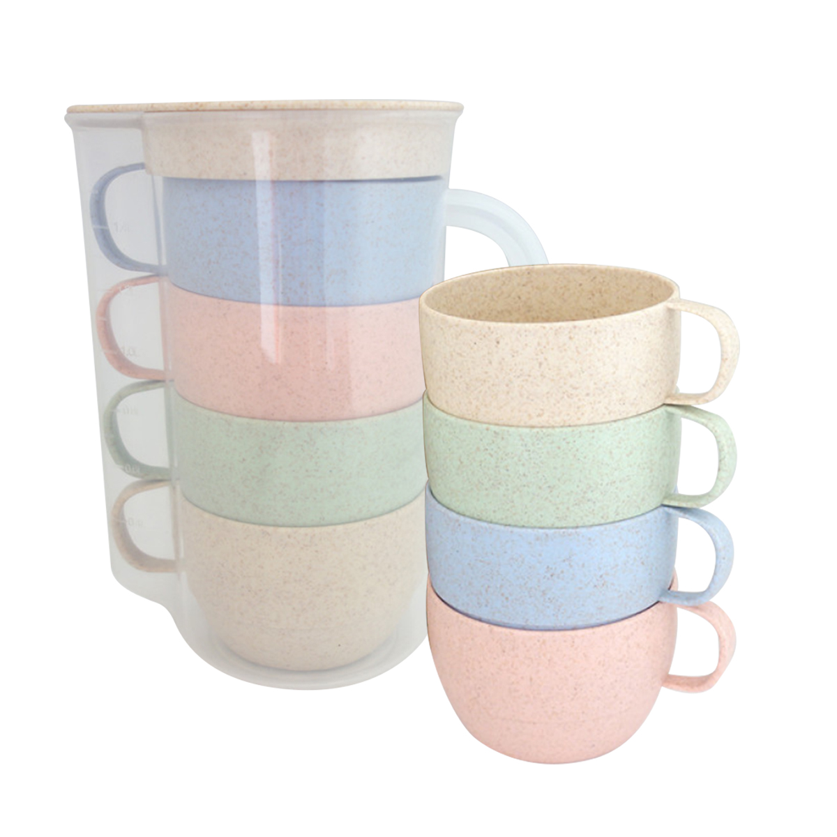 Wheat Straw Jug & Cups Set